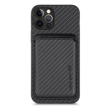 FixPremium - Pouzdro Carbon s MagSafe Wallet pro iPhone 12 Pro, černá
