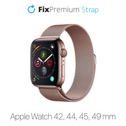 FixPremium - Řemínek Milanese Loop pro Apple Watch (42, 44, 45 a 49mm), rose gold