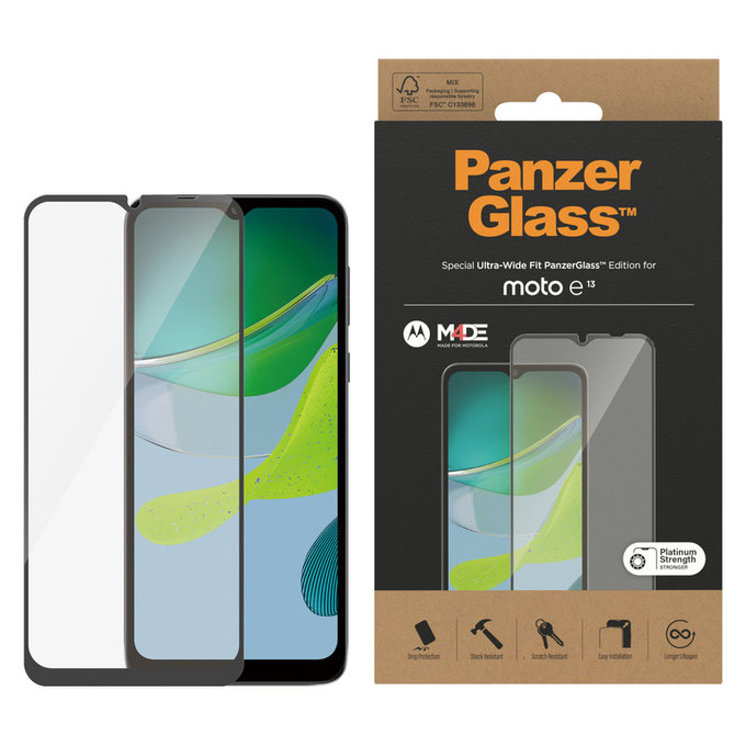 Tvrzené sklo UWF pro Motorola Moto E13, Černá, PanzerGlass