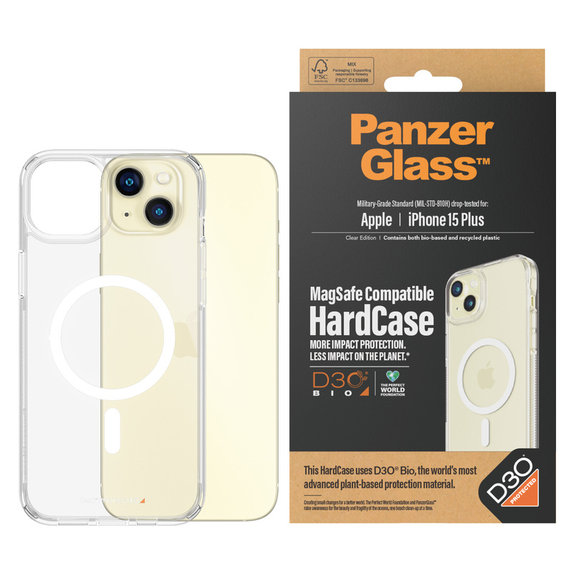Pouzdro HardCase D3O s MagSAFE by PanzerGlass pro iPhone 15 Plus, Transparentní, PanzerGlass