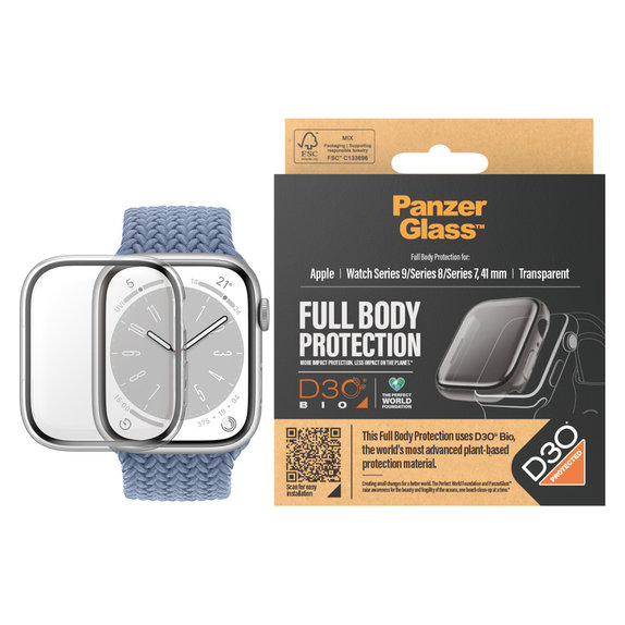 Tvrzené sklo Full Body D3O pro Apple Watch 9/8/7 41 mm, Transparentní, PanzerGlass