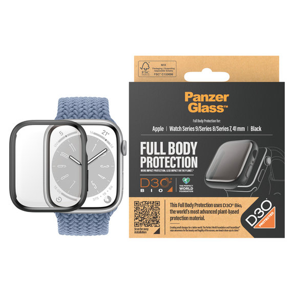 Tvrzené sklo Full Body D3O pro Apple Watch 9/8/7 41 mm, Černá, PanzerGlass