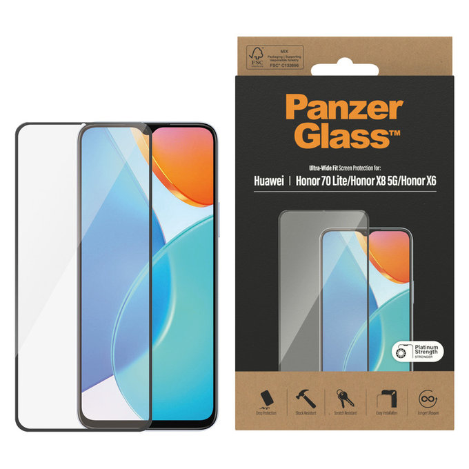Tvrzené sklo UWF pro Honor 70 Lite, Černá, PanzerGlass