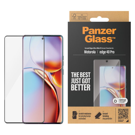 Tvrzené sklo UWF pro Motorola Edge 40 Pro, Černá, PanzerGlass