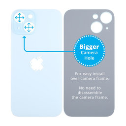 Apple iPhone 15 - Sklo Zadního Housingu se Zvětšeným Otvorem na Kameru (Blue)