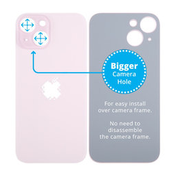 Apple iPhone 15 - Sklo Zadního Housingu se Zvětšeným Otvorem na Kameru (Pink)