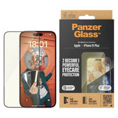 Tvrzené sklo UWF Eyecare s aplikátorem pro iPhone 15 Plus, Černá, PanzerGlass