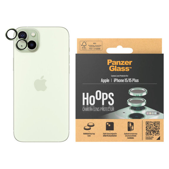 Ochranný kryt objektivu Hoops pro iPhone 15/15 Plus, Zelená, PanzerGlass