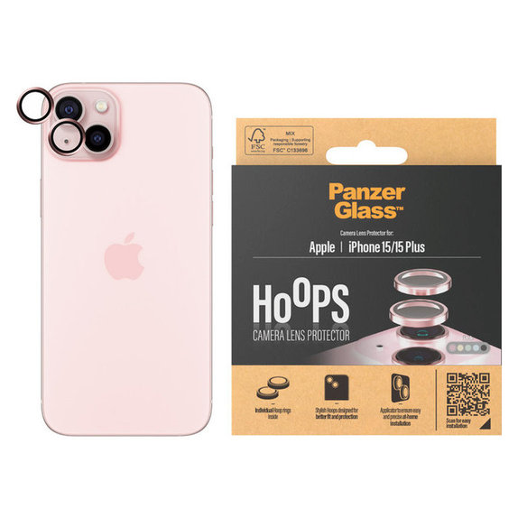 Ochranný kryt objektivu Hoops pro iPhone 15/15 Plus, Růžová, PanzerGlass