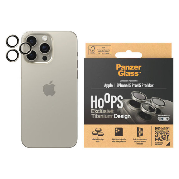 Ochranný kryt objektivu Hoops pro iPhone 15 Pro/15 Pro Max, Natural Titanium, PanzerGlass