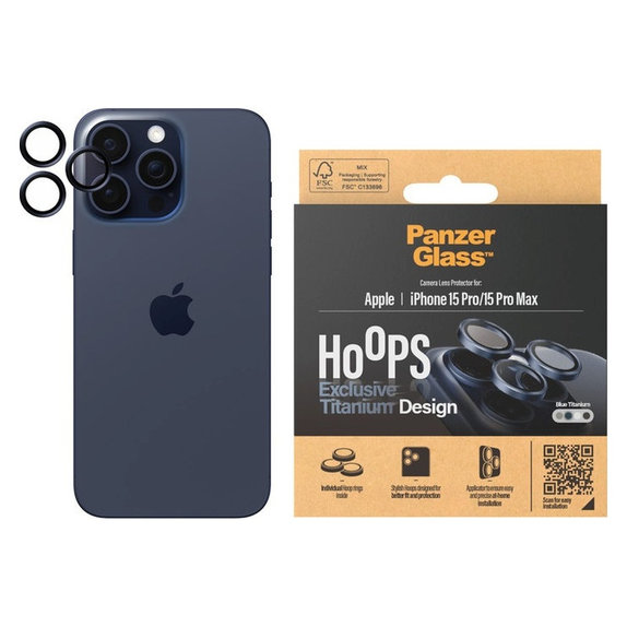 Ochranný kryt objektivu Hoops pro iPhone 15 Pro/15 Pro Max, Blue Titanium, PanzerGlass