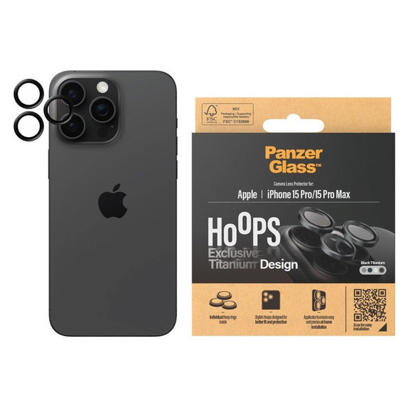 Ochranný kryt objektivu Hoops pro iPhone 15 Pro/15 Pro Max, Black Titanium, PanzerGlass