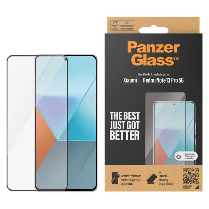 Tvrzené sklo UWF pro Xiaomi Redmi Note 13 Pro 5G, Černá, PanzerGlass