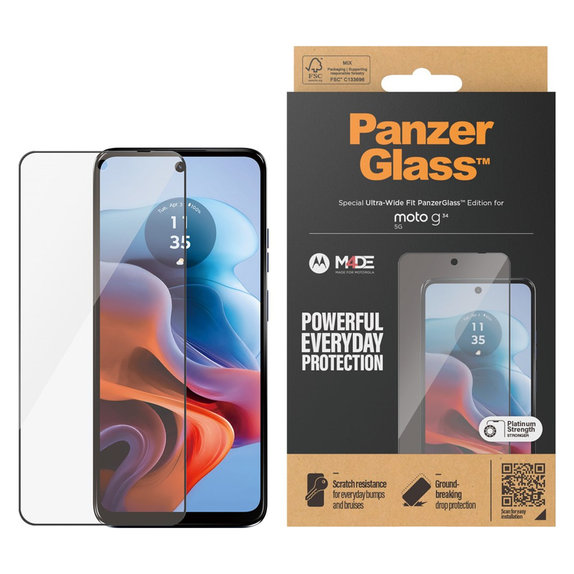 Tvrzené sklo UWF pro Motorola Moto G34, Černá, PanzerGlass