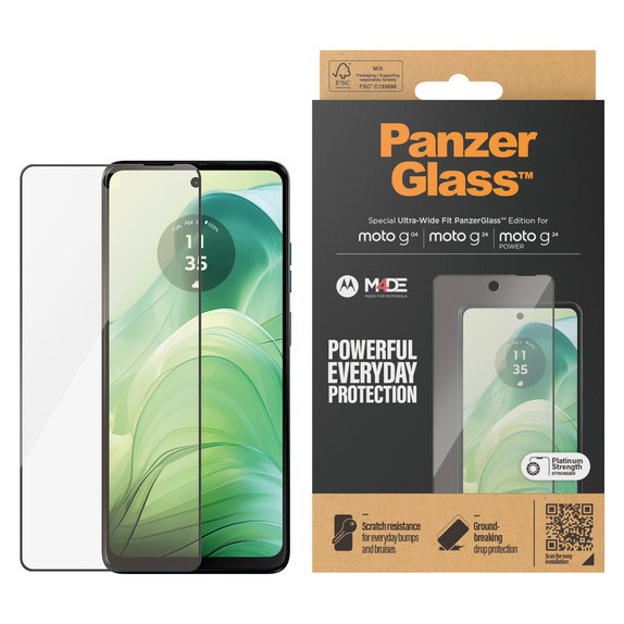Tvrzené sklo UWF pro Motorola Moto G04/E14/G24 Power, Černá, PanzerGlass