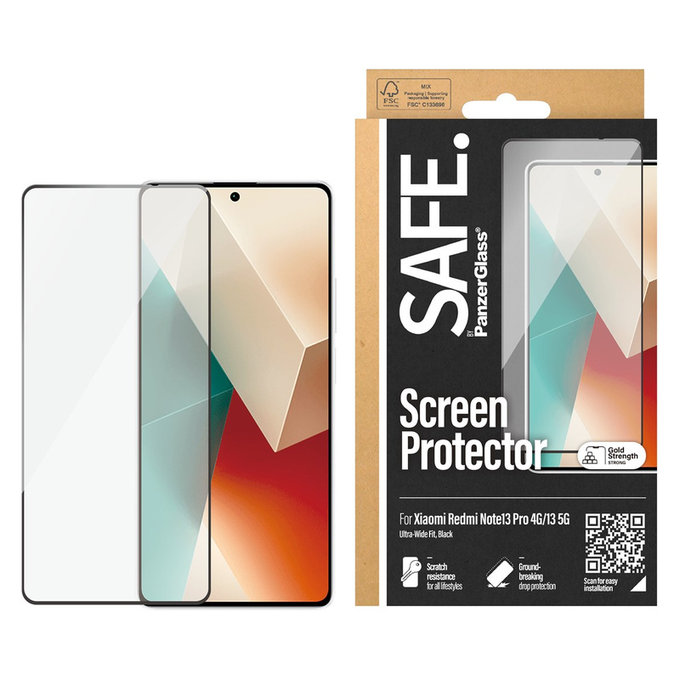 Tvrzené sklo UWF pro Xiaomi Redmi Note 13 4G, Černá, SAFE by PanzerGlass