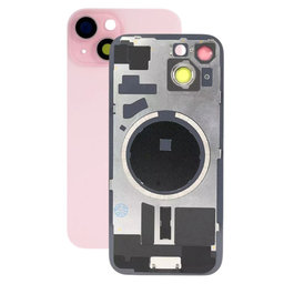 Apple iPhone 15 - Sklo Zadního Housingu + Sklíčko Kamery + Kovová Destička + Magsafe Magnet (Pink)