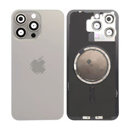 Apple iPhone 15 Pro Max - Sklo Zadního Housingu + Sklíčko Kamery + Kovová Destička + Magsafe Magnet (Natural Titanium)