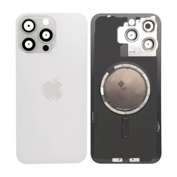 Apple iPhone 15 Pro Max - Sklo Zadního Housingu + Sklíčko Kamery + Kovová Destička + Magsafe Magnet (White Titanium)