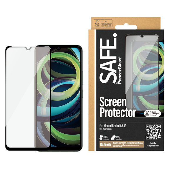 Tvrzené sklo UWF pro Xiaomi Redmi A3, Černá, SAFE by PanzerGlass