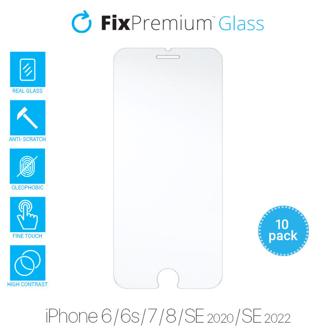 FixPremium Glass - Tvrzené Sklo pro iPhone 6, 6s, 7, 8, SE 2020 a SE 2022 (10 Pack)