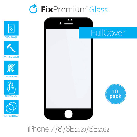 FixPremium FullCover Glass - Tvrzené Sklo pro iPhone 7, 8, SE 2020 a SE 2022 (10 Pack)