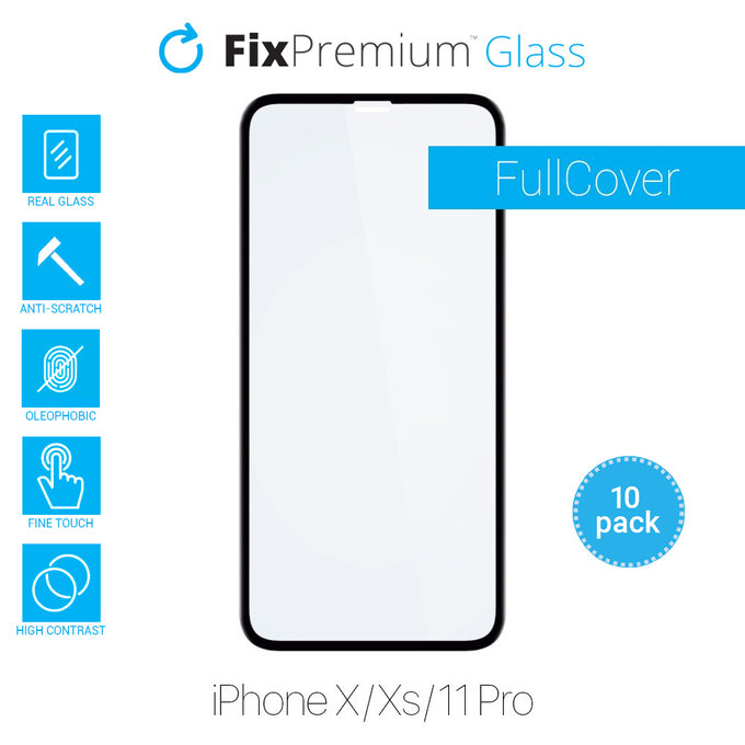 FixPremium FullCover Glass - Tvrzené Sklo pro iPhone X, XS a 11 Pro (10 Pack)