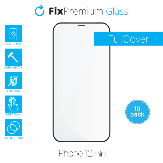 FixPremium FullCover Glass - Tvrzené Sklo pro iPhone 12 mini (10 Pack)