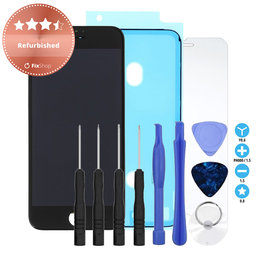 Apple iPhone 8, SE (2020), SE (2022) - LCD Displej + Dotykové Sklo + Rám (Black) Refurbished + Lepka pod LCD + Tvrzené Sklo + Set Nářadí - Multipack