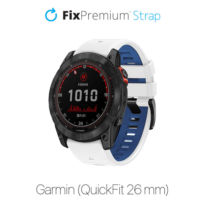 FixPremium - Dvoubarevný silikonový řemínek pro Garmin (QuickFit 26 mm), bílý