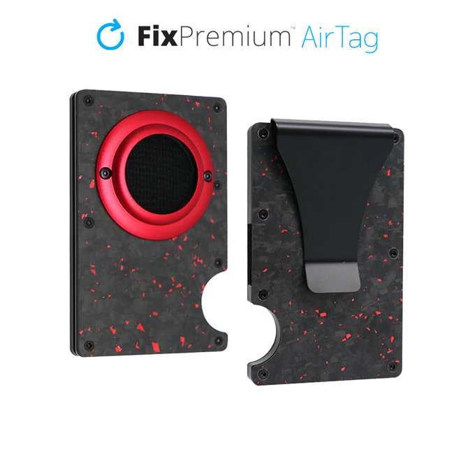 FixPremium - Peněženka AirTag Carbon s klipem, červená