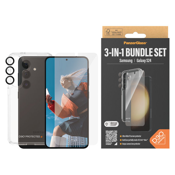 Bundle Hoops + Tvrzené sklo UWF + Hard Case D3O pro Samsung Galaxy S24, PanzerGlass
