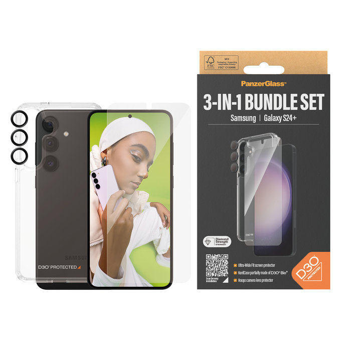 Bundle Hoops + Tvrzené sklo UWF + Hard Case D3O pro Samsung Galaxy S24+, PanzerGlass