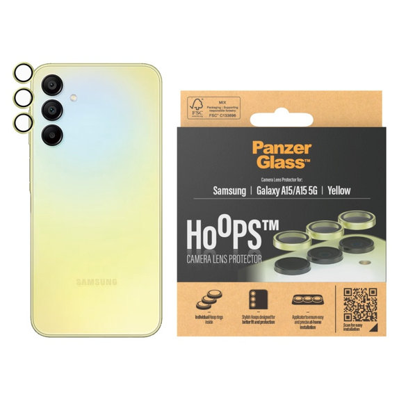 Ochranný kryt objektivu Hoops pro Samsung A15/A15 5G, Žlutá, PanzerGlass