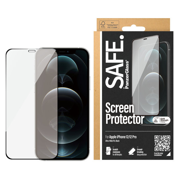 Tvrzené sklo Case Friendly pro iPhone 12 Pro/12, Černá, SAFE by PanzerGlass