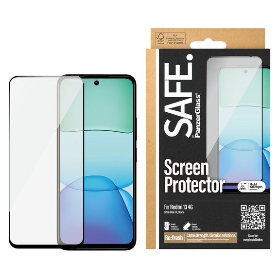 Tvrzené sklo UWF pro Xiaomi Redmi 13 4G, Čierne, SAFE by PanzerGlass