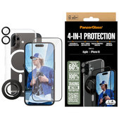Bundle Hoops + Tvrzené sklo UWF + Hard Case + Magnetic Ring Mount pro iPhone 16, PanzerGlass