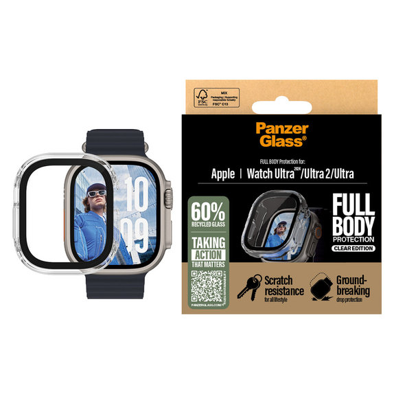 Tvrzené sklo Full Body pro Apple Watch Ultra 2024/Ultra 2/Ultra, Čirá, PanzerGlass