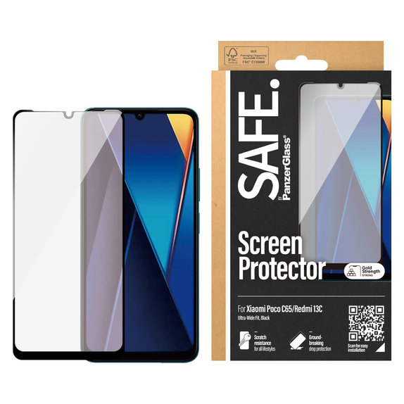 Tvrzené sklo UWF pro Xiaomi Redmi 13C 5G, Černá, SAFE by PanzerGlass