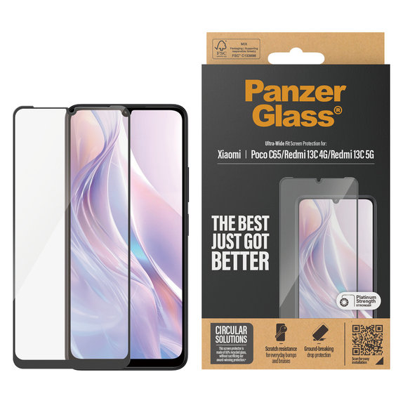 Tvrzené sklo UWF pro Xiaomi Redmi 13C 5G, Černá, PanzerGlass