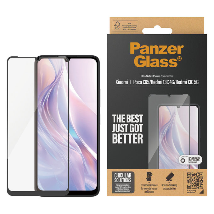 Tvrzené sklo UWF pro Xiaomi Redmi 13C 5G, Černá, PanzerGlass