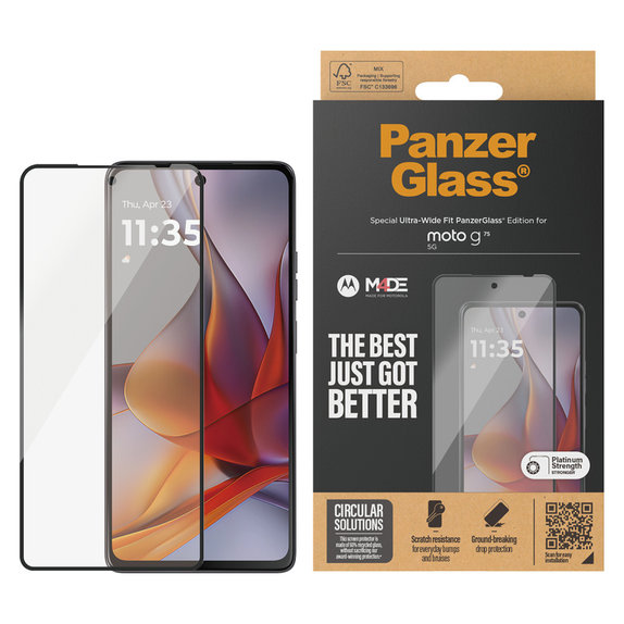 Tvrzené sklo UWF pro Motorola Moto G75 5G, Černá, PanzerGlass