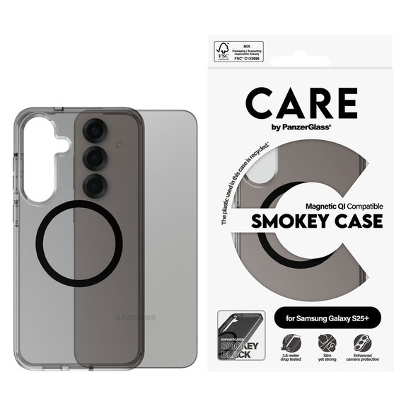 Pouzdro Smokey s černým QI pro Samsung Galaxy S25+, Černá, PanzerGlass