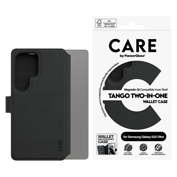 Pouzdro Wallet Tango Two-In-One s QI pro Samsung Galaxy S25 Ultra, Černá, PanzerGlass