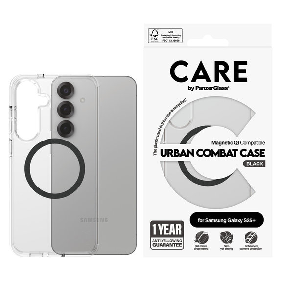 Pouzdro Urban Combat s černým QI pro Samsung Galaxy S25+, Transparentní, PanzerGlass