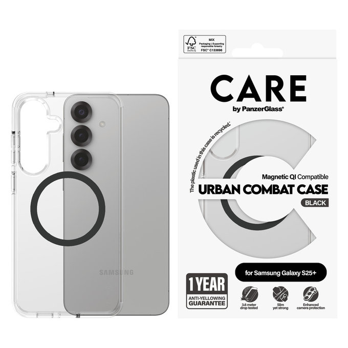 Pouzdro Urban Combat s černým QI pro Samsung Galaxy S25+, Transparentní, PanzerGlass