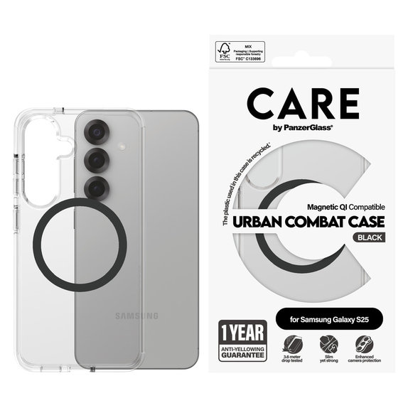 Pouzdro Urban Combat s černým QI pro Samsung Galaxy S25, Transparentní, PanzerGlass