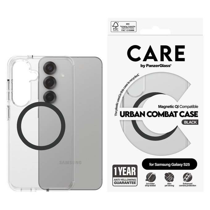 Pouzdro Urban Combat s černým QI pro Samsung Galaxy S25, Transparentní, PanzerGlass