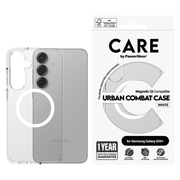 Pouzdro Urban Combat s bílým QI pro Samsung Galaxy S25+, Transparentní, PanzerGlass