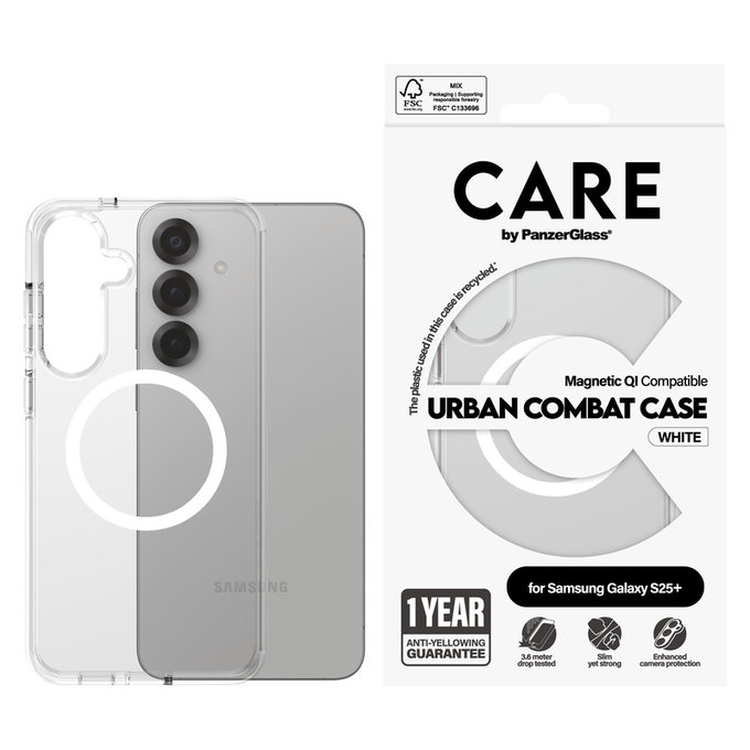 Pouzdro Urban Combat s bílým QI pro Samsung Galaxy S25+, Transparentní, PanzerGlass